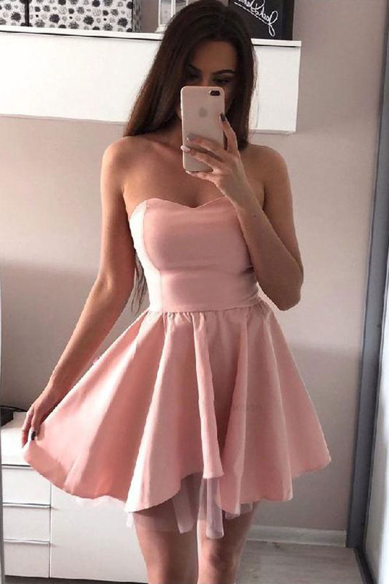 Pink chiffon short prom dress, pink homecoming dress