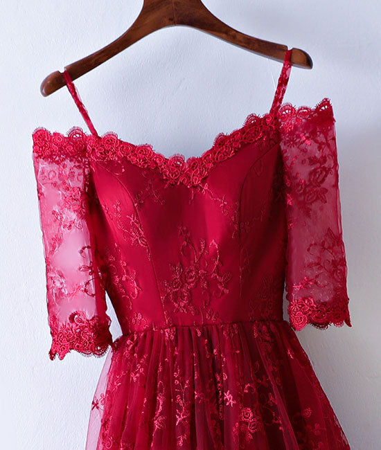
                  
                    Burgundy sweetheart lace long prom dress, burgundy evening dress - shdress
                  
                