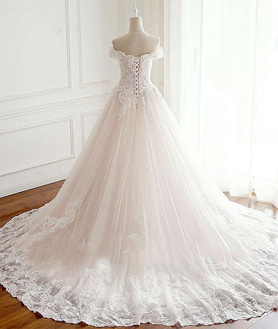 Unique lace tulle long wedding dress, lace long bridal dress - shdress