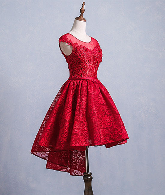 Cute burgundy lace short prom dress, burgundy homecoming dress shdress Cute burgundy lace short prom dress, burgundy homecoming dress shdress