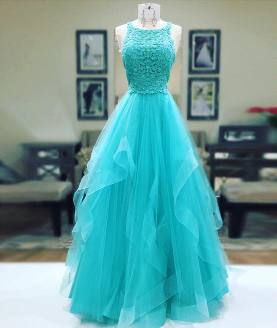 Unique tulle lace long prom dress, tulle evening dress shdress Unique tulle lace long prom dress, tulle evening dress shdress