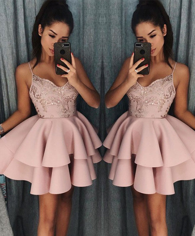 Pink sweetheart sequin short prom dress, pink homecoming dress - shdress