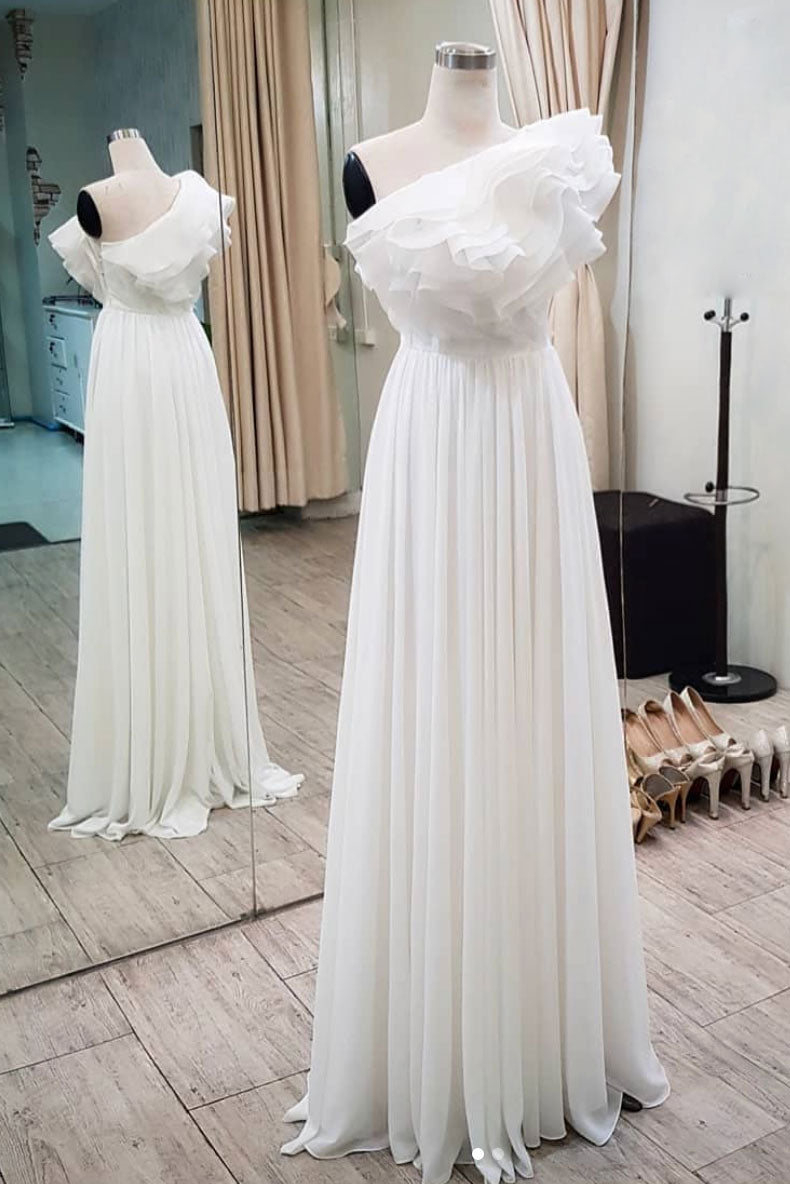 Simple white chiffon long prom dress, white evening dress shdress Simple white chiffon long prom dress, white evening dress shdress