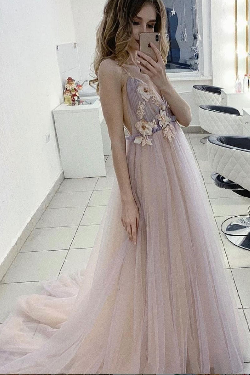 Tulle sweet long prom dress, tulle evening dress