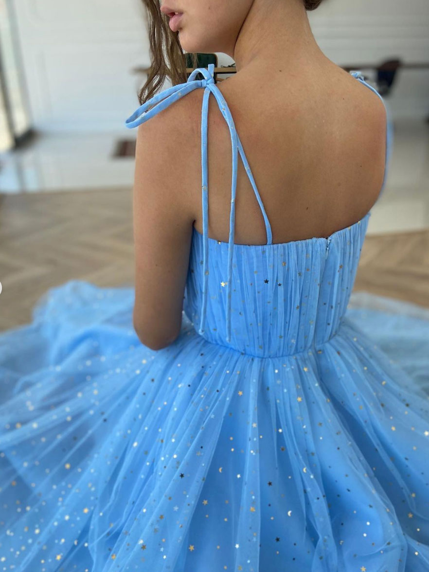 blue tulle dress Blue tulle tea length prom dress, blue tulle formal dress – shdress