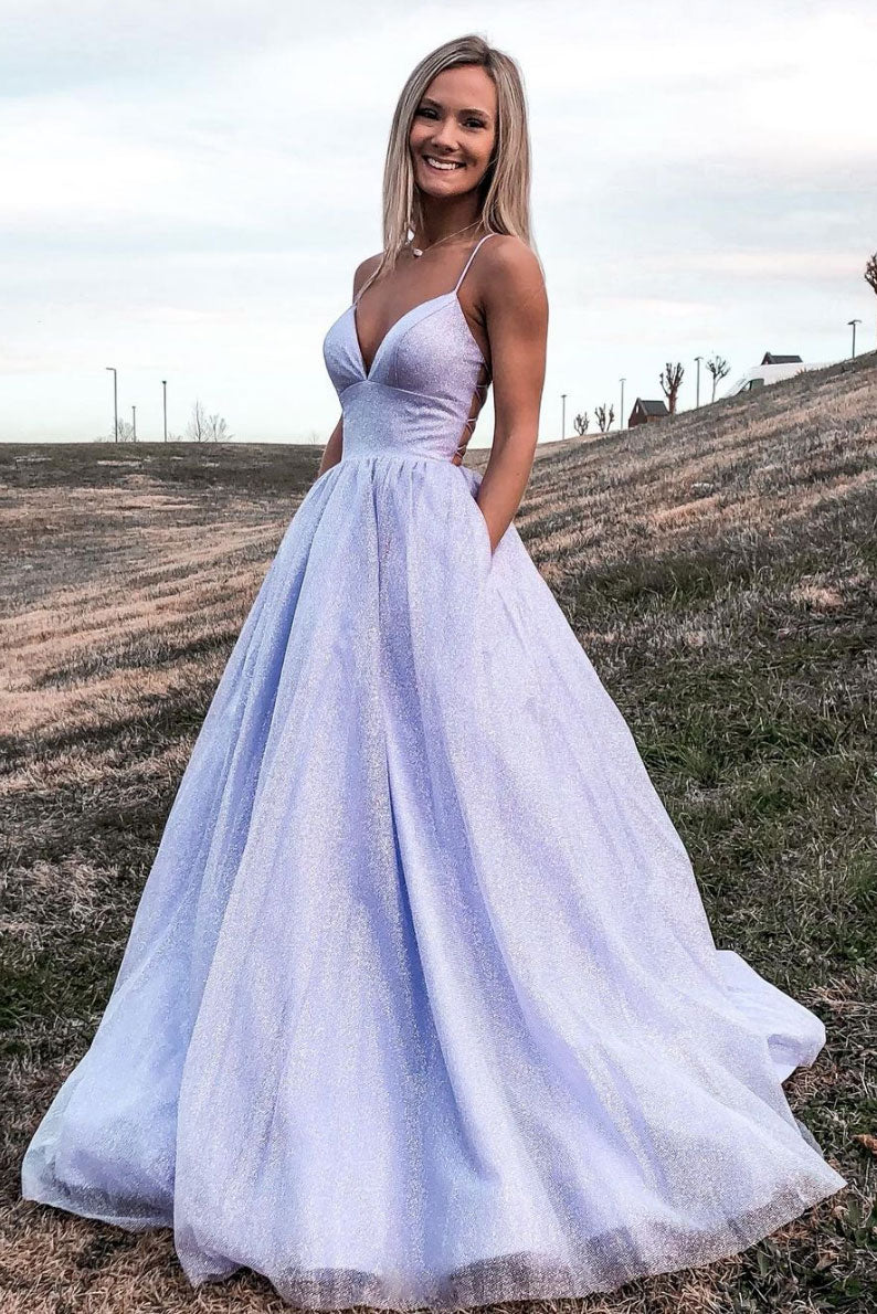 A-line V-neck Satin Long Simple Prom Dresses, Purple Bridesmaid Dresse –  Oktypes
