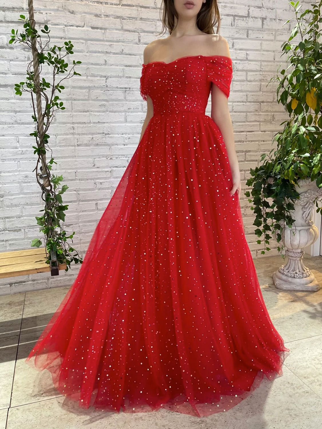 knee length dresses for ladies Simple red off shoulder tulle long prom dress, red evening dress shdress knee length dresses for ladies Simple red off shoulder tulle long prom dress, red evening dress shdress