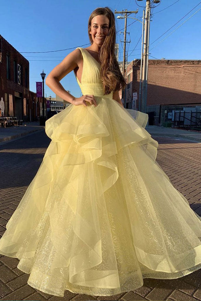 Yellow sweetheart tulle long prom dress yellow formal dress