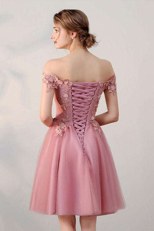 short pink prom dress Princess Off the Shoulder Dress, Pink Homecoming abcprom Natural Sleeve Length Pink V-Neck Sequins Short Prom