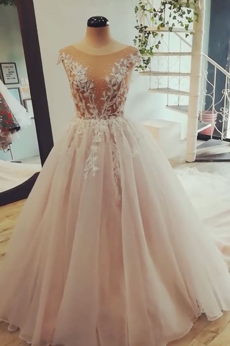 Champagne tulle lace long prom dress, tulle evening dress