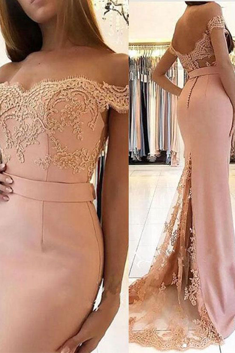 Pink lace mermaid long prom dress, pink bridesmaid dress