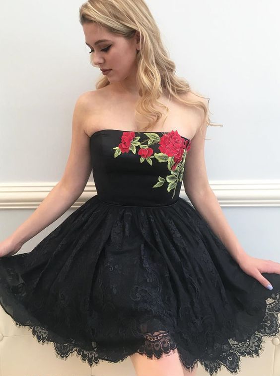 
                  
                    Black tulle lace short prom dress, black homecoming dress - shdress
                  
                