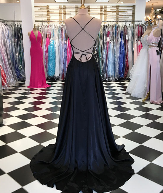 Simple satin long prom dress, long evening dress - shdress