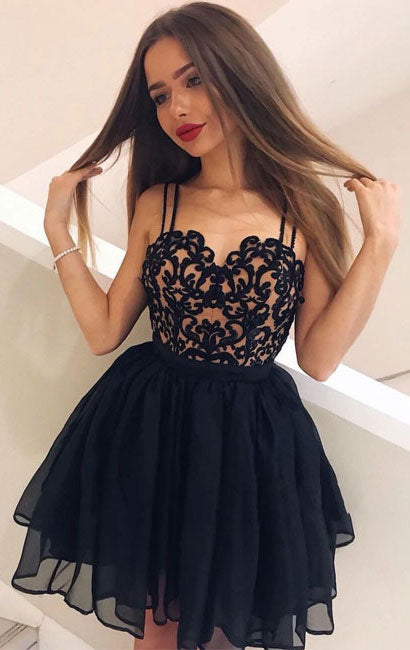 Cute sweetheart black short prom dress, black homecoming dress - shdress