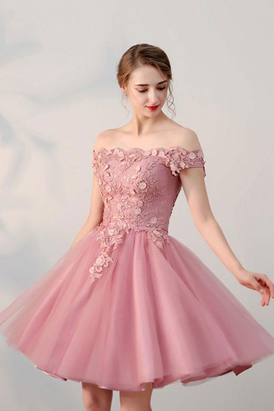 Pink tulle lace short prom dress, pink tulle lace evening dress shdress Pink tulle lace short prom dress, pink tulle lace evening dress shdress