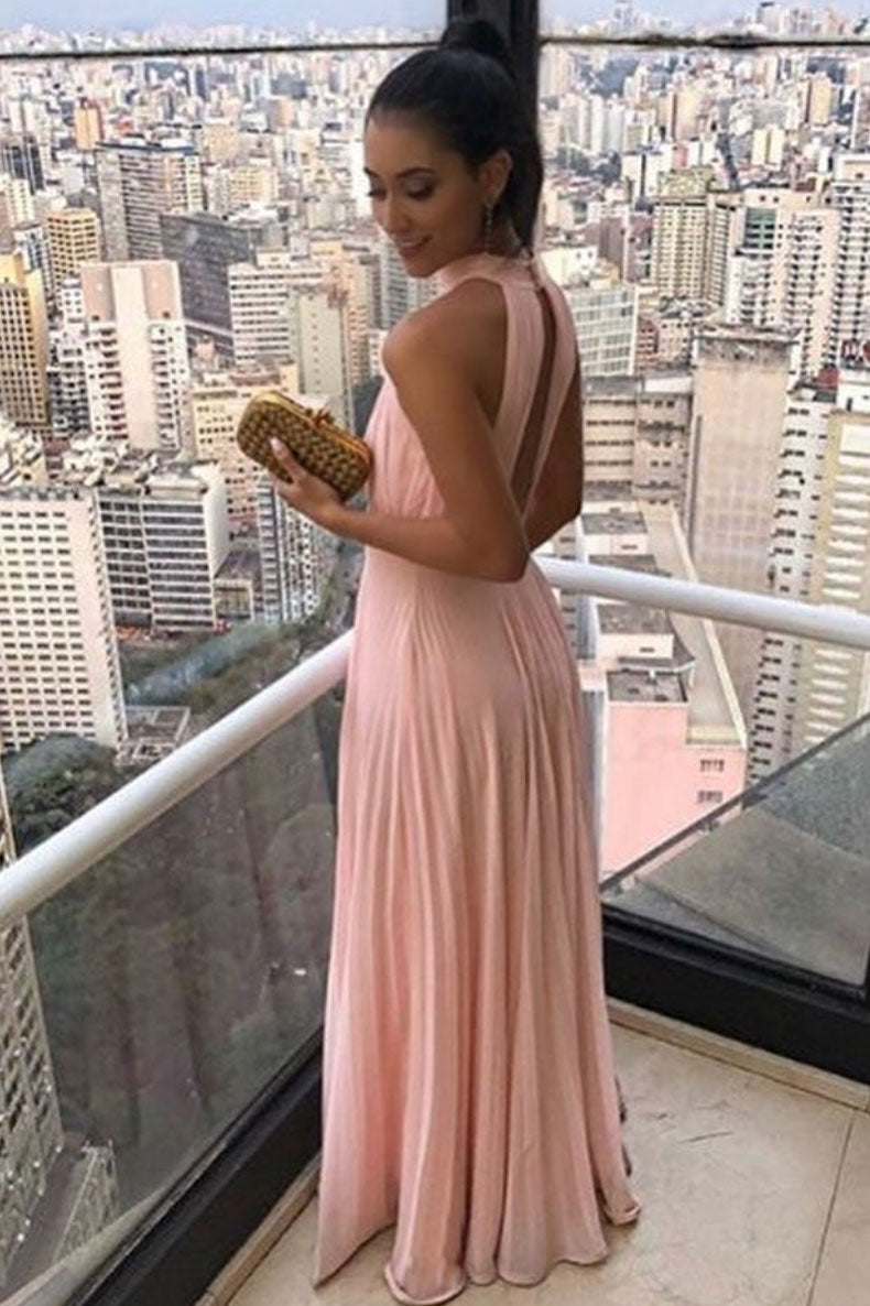
                  
                    Simple chiffon long prom dress, chiffon pink bridesmaid dress
                  
                