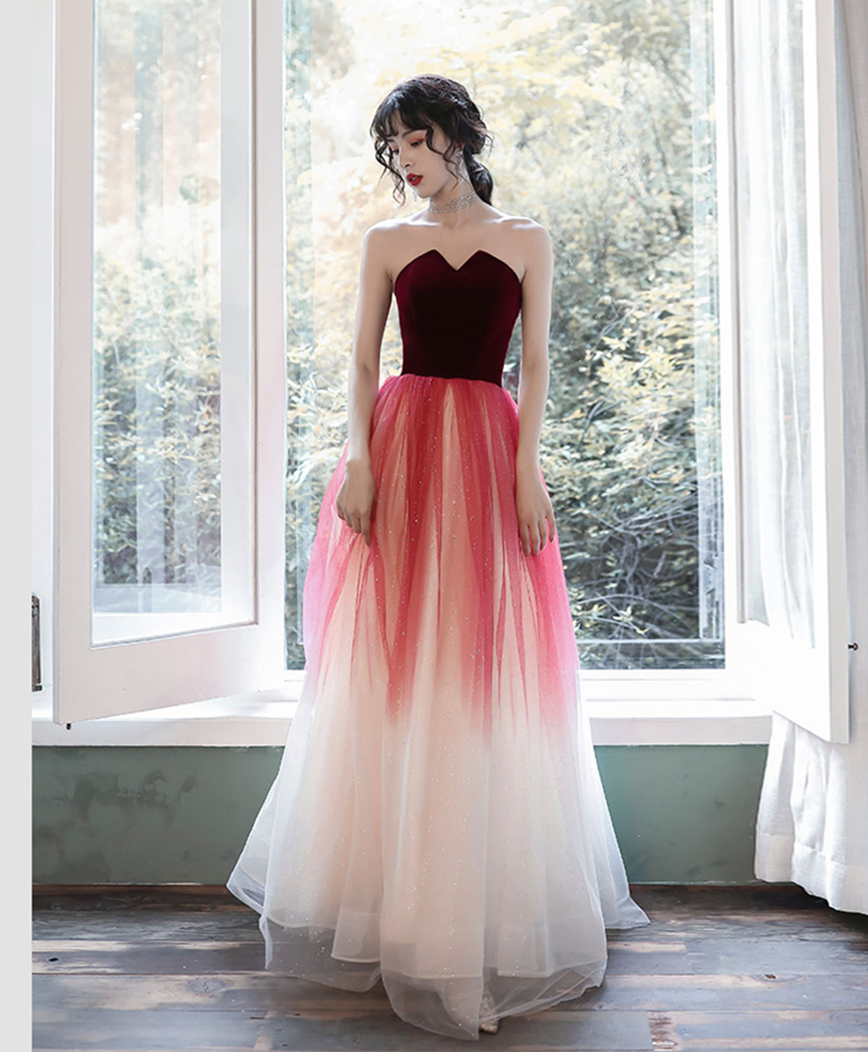 A-Line Tulle Burgundy Long Prom Dresses, Burgundy Formal Party Dress shdress A-Line Tulle Burgundy Long Prom Dresses, Burgundy Formal Party Dress shdress