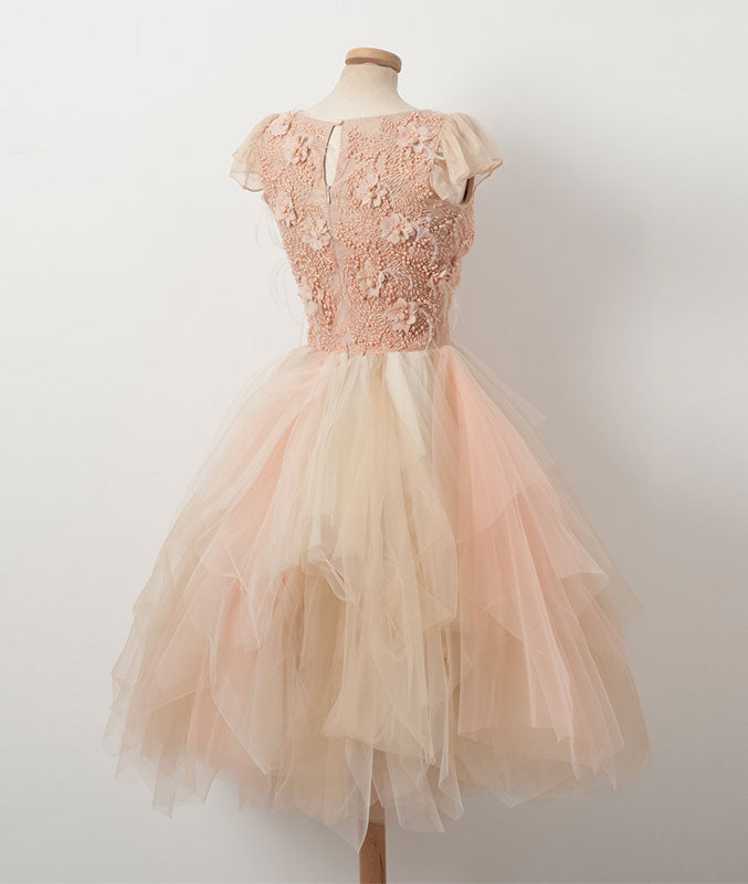 
                  
                    Champagne round neck tulle beads short prom dress, homecoming dress - shdress
                  
                