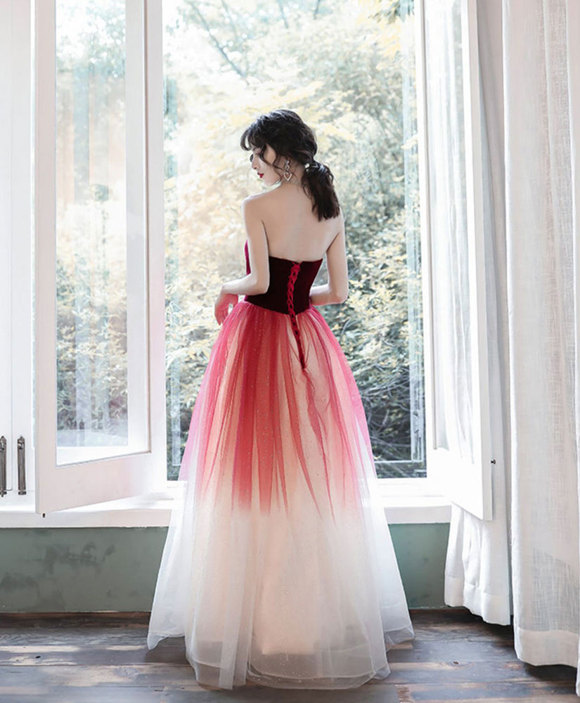 red and black ombre prom dress Ombre Black Glitter Red Chiffon V Neck Formal Gown