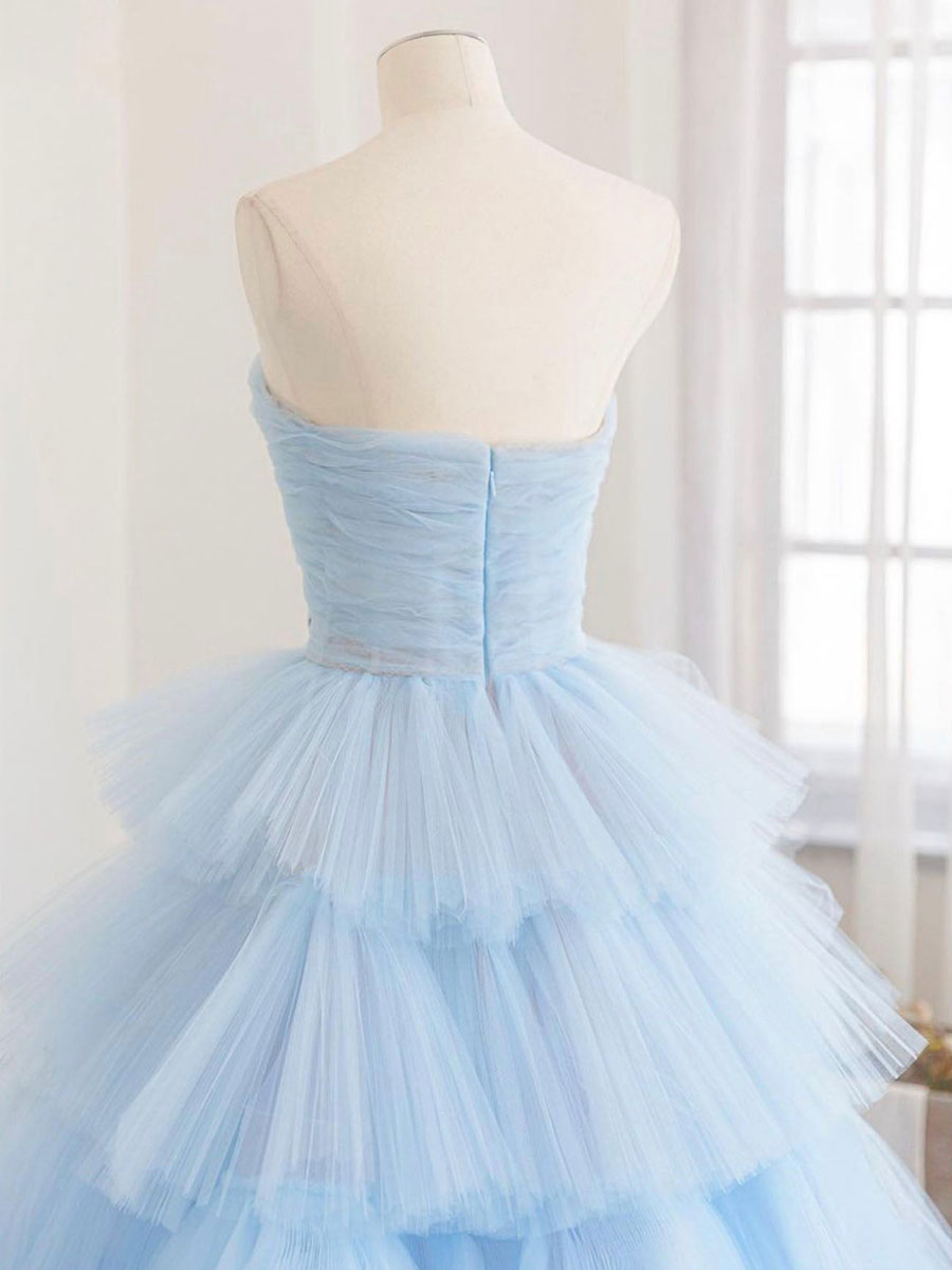 Blue tulle long prom dress, blue tulle evening dress – shdress Blue tulle long prom dress, blue tulle evening dress – shdress