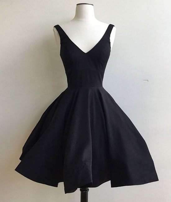 Simple v neck black short prom dress, cute homecoming dress/… - shdress