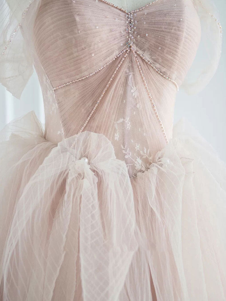 Pink sweetheart tulle long prom dress, pink tulle formal dress shdress Pink sweetheart tulle long prom dress, pink tulle formal dress shdress
