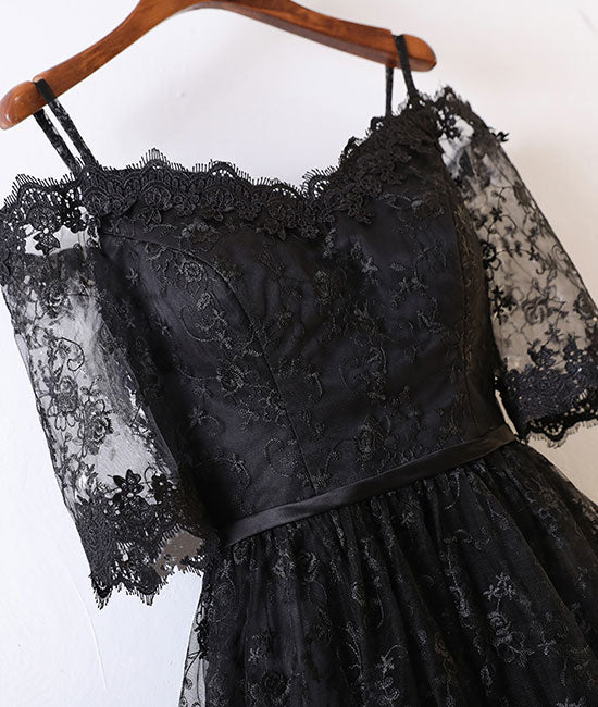 
                  
                    Black lace high low prom dress, black lace evening dress - shdress
                  
                