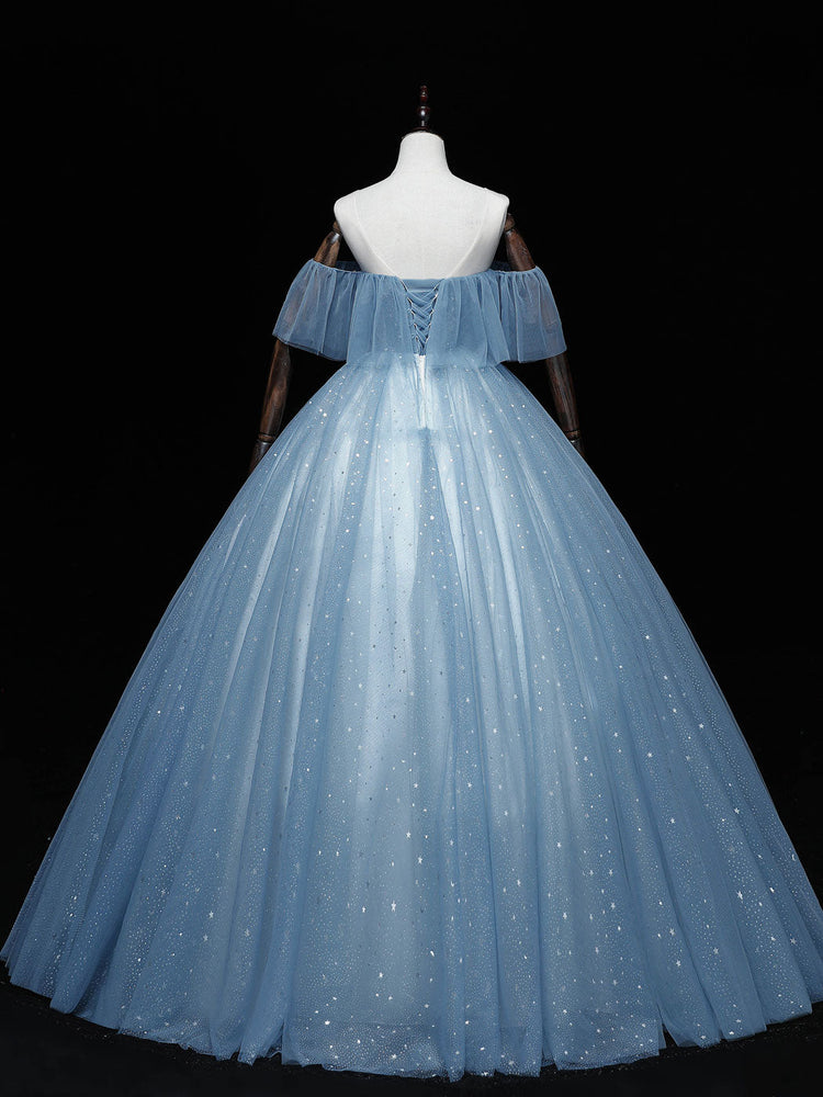 
                  
                    Blue sweetheart neck tulle lace long prom dress, blue evening dress
                  
                