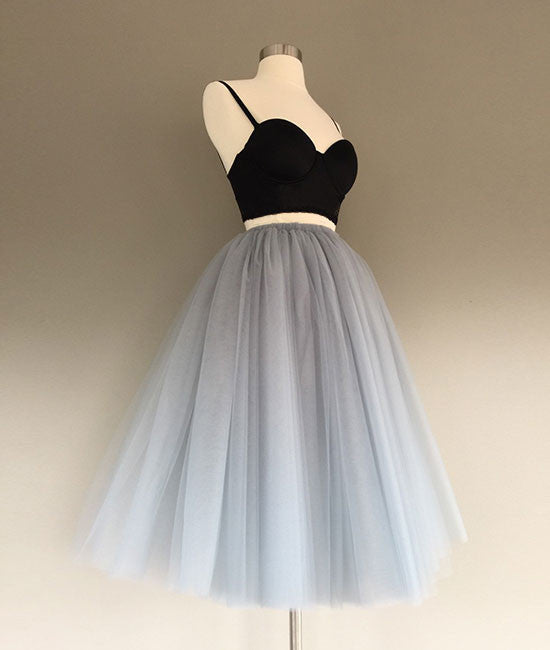 
                  
                    Gray tulle two pieces short prom dresses, cute homecoming dress - shdress
                  
                