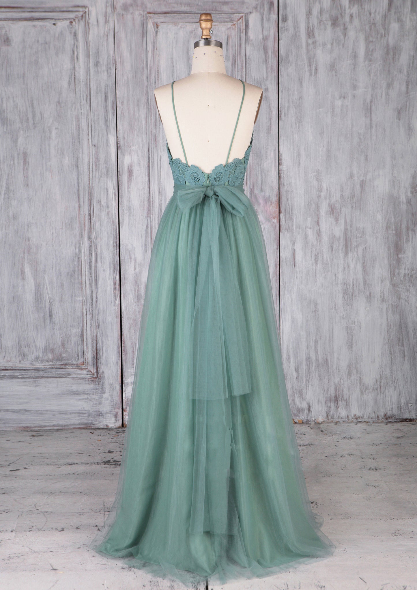 
                  
                    Green tulle lace long prom dress green lace evening dress
                  
                