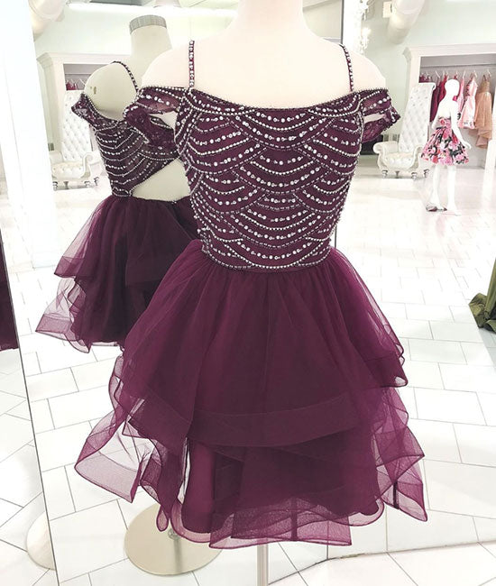 Cute tulle sequin short prom dress, cute homecoming dress - shdress