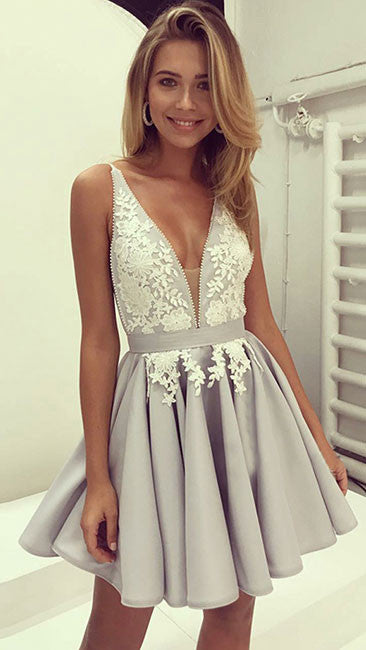 Gray chiffon lace short prom dress, cute homecoming dress shdress Gray chiffon lace short prom dress, cute homecoming dress shdress