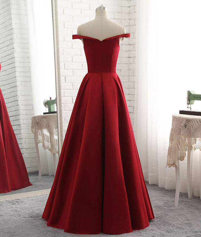 Simple burgundy off shoulder long prom dress, burgundy evening dress shdress Simple burgundy off shoulder long prom dress, burgundy evening dress shdress
