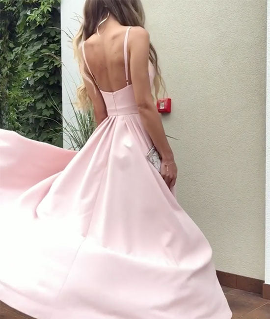 
                  
                    Simple pink satin long prom dress, pink evening dress - shdress
                  
                