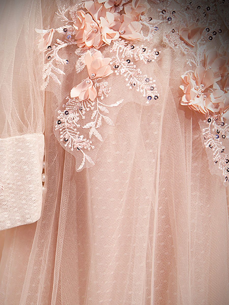 Pink round neck tulle lace long prom dress, pink lace bridesmaid dress shdress Pink round neck tulle lace long prom dress, pink lace bridesmaid dress shdress