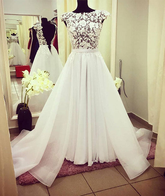 White round neck lace long prom dress, white evening dress shdress White round neck lace long prom dress, white evening dress shdress