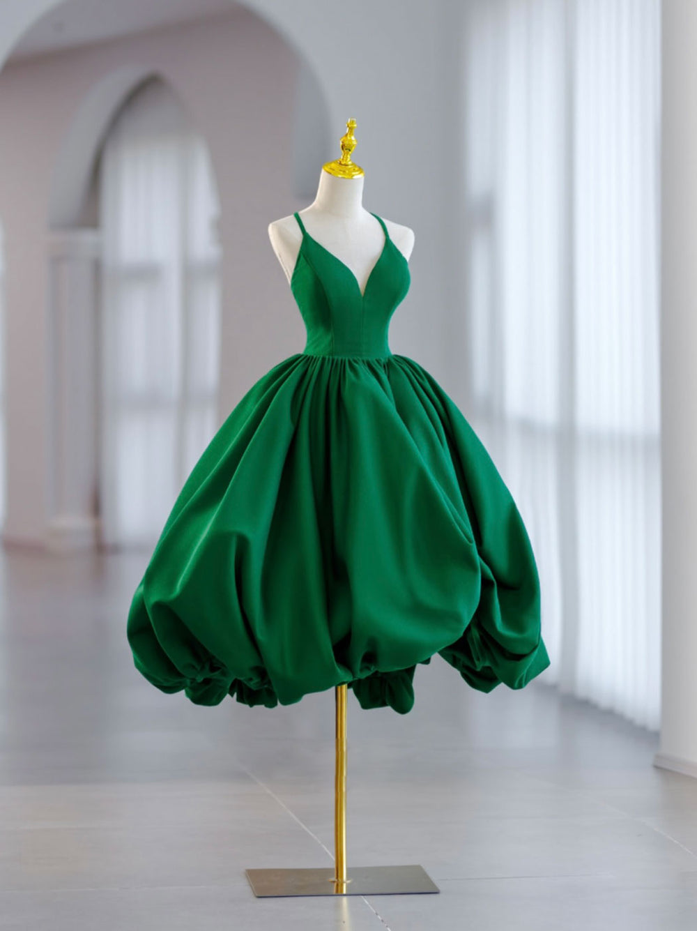 Green Ball Gown Satin Short Prom Dress, Green Satin Evening Dress shdress Green Ball Gown Satin Short Prom Dress, Green Satin Evening Dress shdress