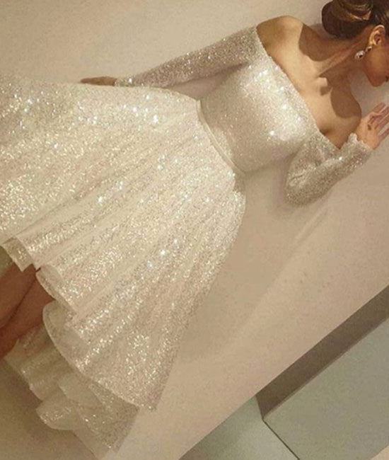 Custom made white sequin short prom dress, cute homecoming dress - shdress