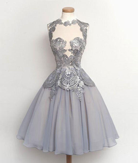 Gray lace Chiffon Short Prom Gown, Homecoming Dress shdress Gray lace Chiffon Short Prom Gown, Homecoming Dress shdress