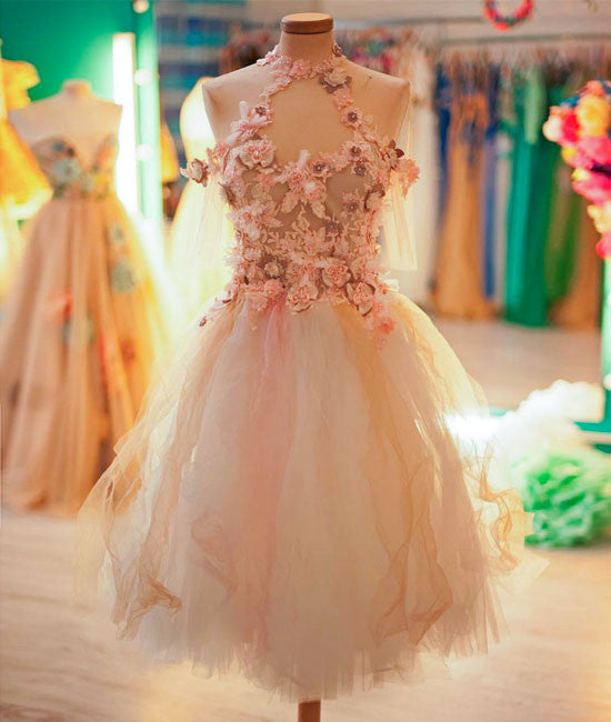 
                  
                    Cute tulle lace applique short prom dress, cute homecoming dress - shdress
                  
                