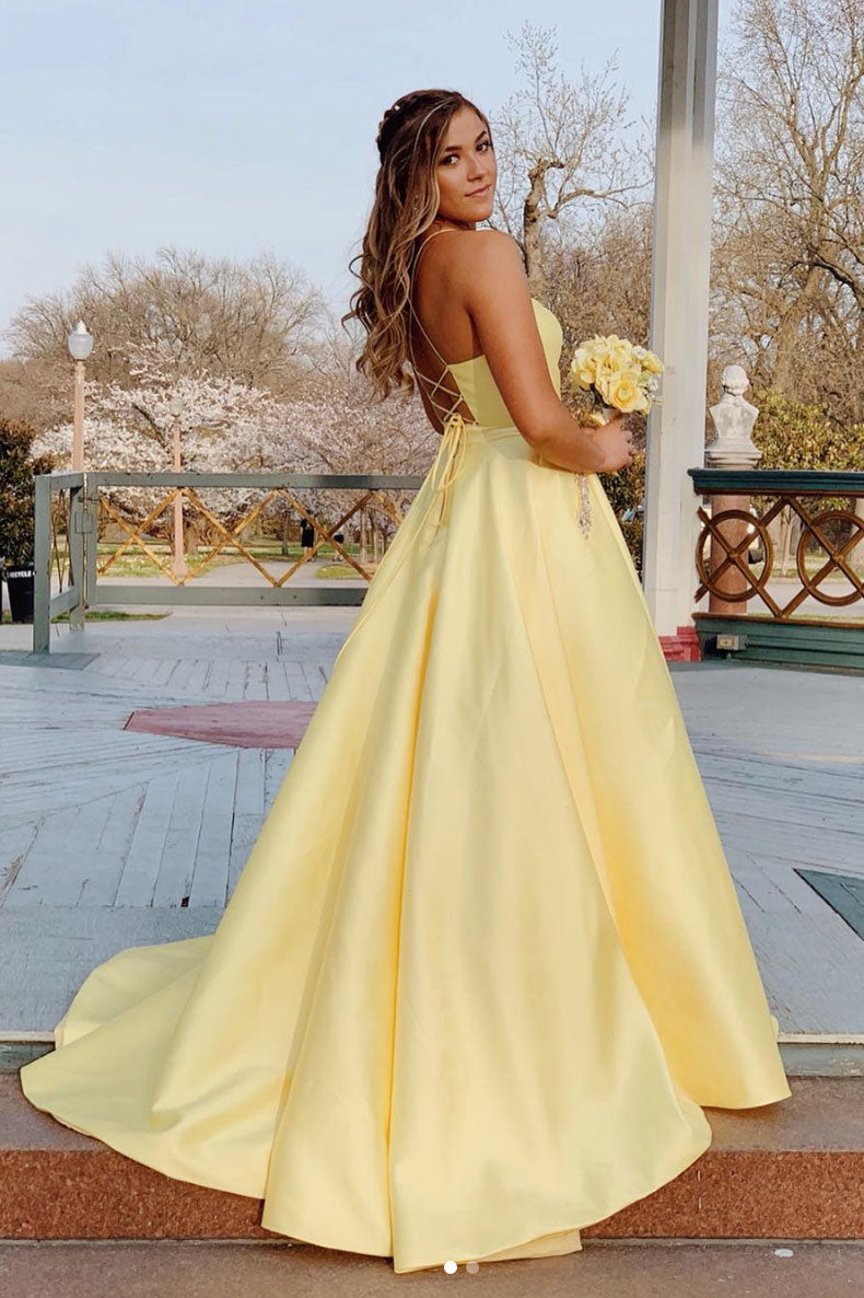 Yellow sweetheart backless long prom dress, yellow evening dress shdress Yellow sweetheart backless long prom dress, yellow evening dress shdress