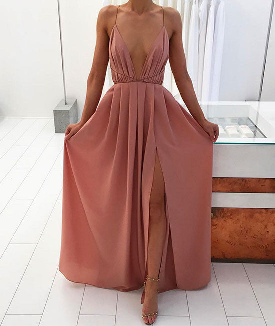 Simple A-line Backless Long Prom Dress, Evening Dress - shdress