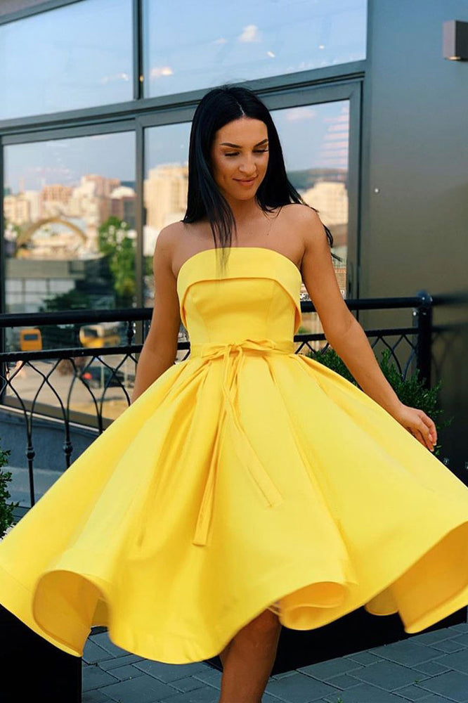 yellow silk dress short Womens Ruffled Watercolor Floral Silk Dress Yellow / XL Feel good in our Tira Yellow Satin Mini The Shoulder Dress Yellow Satin