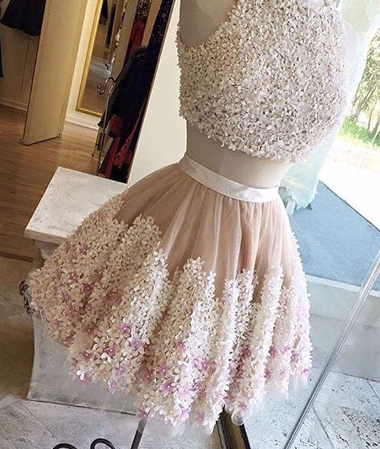 Cute two pieces applique short prom dress, homecoming dress - shdress