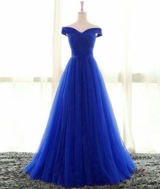 
                  
                    Simple sweetheart tulle blue long prom dress, blue evening dress - shdress
                  
                