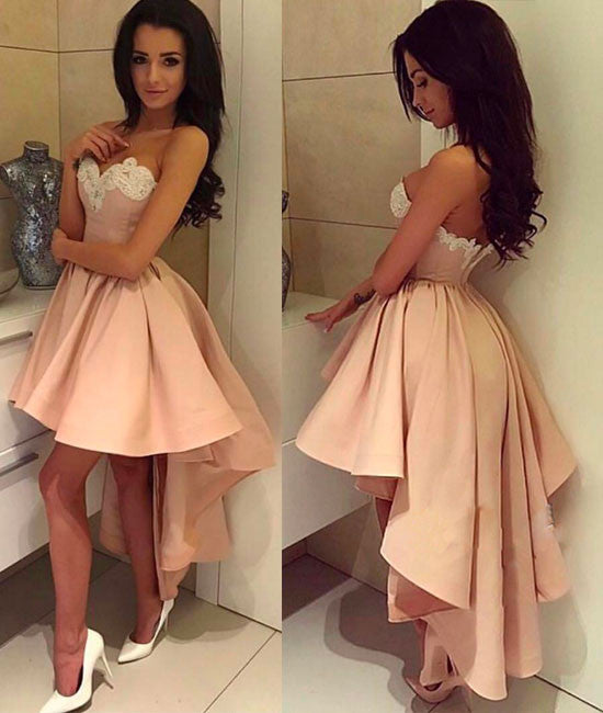 Cute pink high low prom dress, pink evening dress - shdress