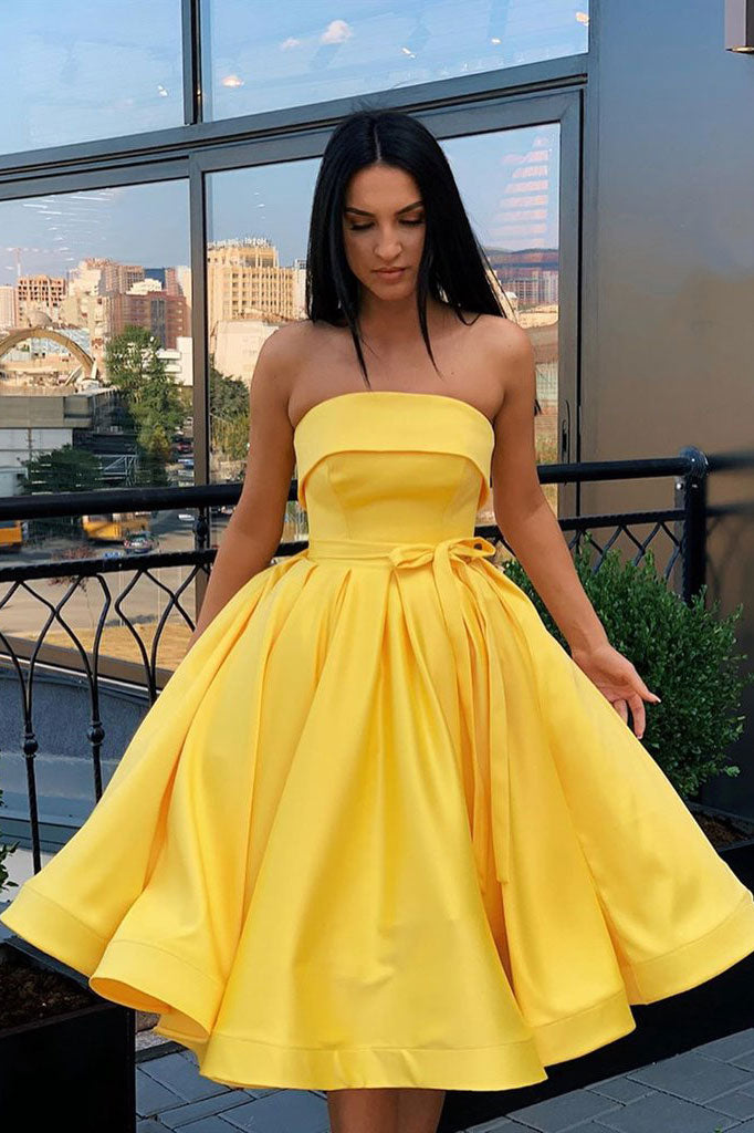Simple yellow satin short prom dress yellow homecoming dress shdress Simple yellow satin short prom dress yellow homecoming dress shdress