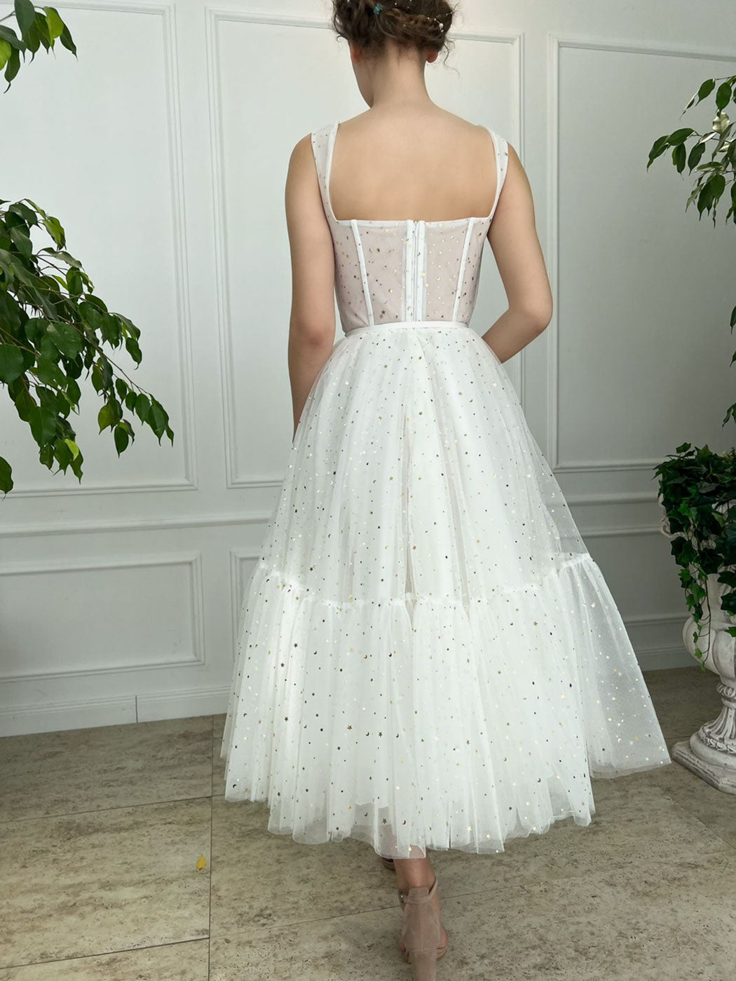 
                  
                    ivory sweetheart neck tea length prom dress ivory formal dress
                  
                