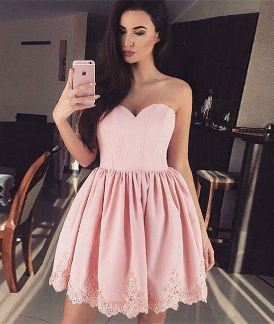 Pink sweetheart short prom dress, cute pink homecoming dress - shdress