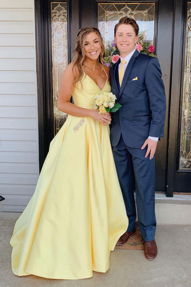 
                  
                    Yellow sweetheart backless long prom dress, yellow evening dress
                  
                